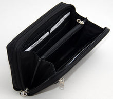 Ladies zip up purse, black leather. #Lucy-01