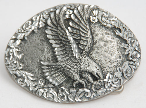 Eagle belt buckle, pewter. Made in USA