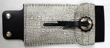 Tank pouch with zip front, faux croc print and nickle plated conchoe.