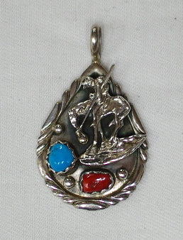 American Indian Weary Warrior Pendant, Navajo 925 Sterling Silver and Turquoise