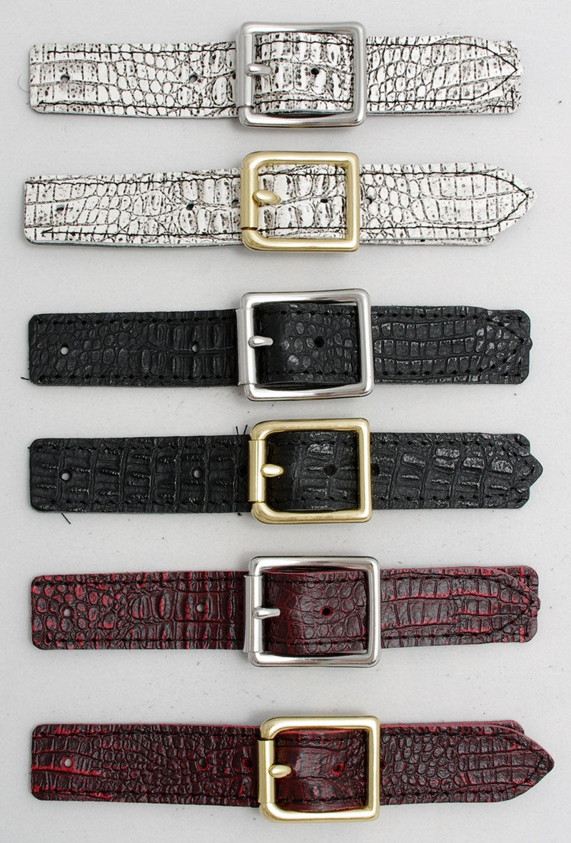 Stainless steel or Brass vest buckle and Faux Croc covered strap sets.