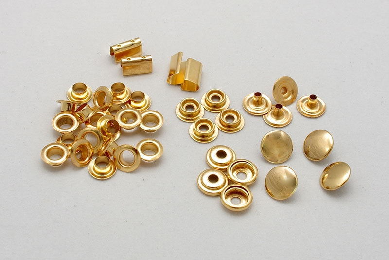 Real Gold plated press studs, eyelets and aglets