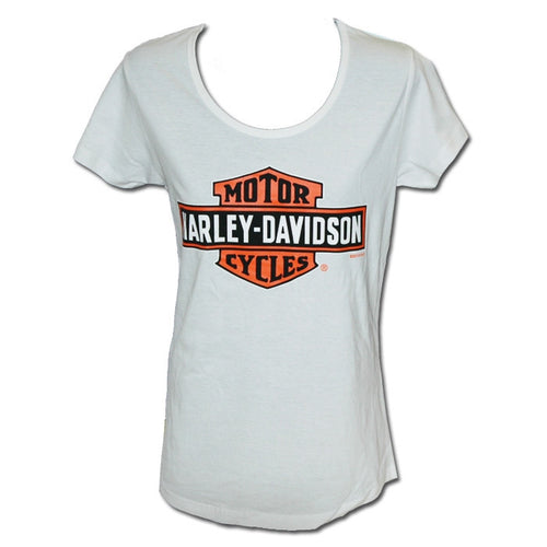 Harley-Davidson  Stretch Bar & Shield Scoop neck Womens, White Tee-shirt