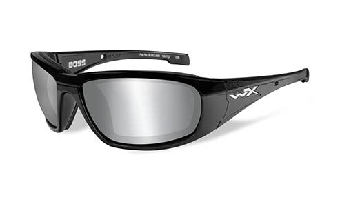 Wiley X, Boss, Gloss Black Frame with Silver Flash Grey Lenses.