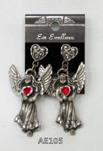 Ladies Angel post earrings, diamond cut pewter with coloured Austrian crystal.