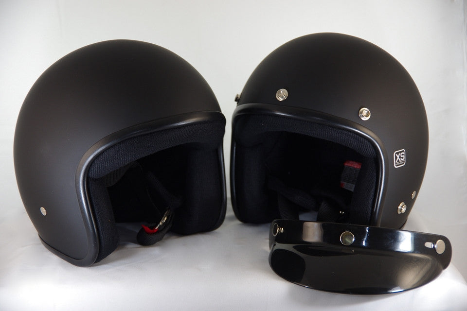 M2R flat black helmets with or without a peak.
