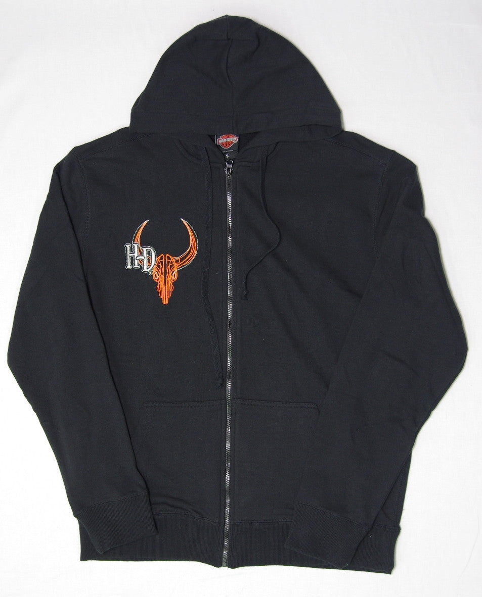 H-D  HD Bull Skull Embroidered zip front Hoodie