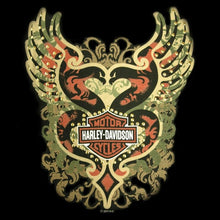 H-D Harley-Davidson Eagle Heart ladies V Neck with GOLD STUDDED DETAIL.