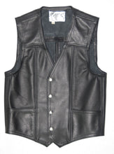 Black leather mens plain standard vest, two front pockets.
