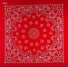 Bandana 54 cm square. Assorted colours. Made in the USA, 100% Cotton