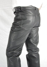 Black leather mens 5 pockets jeans.