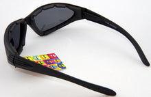 Polarised matt black frame cushioned wrap around sunglasses
