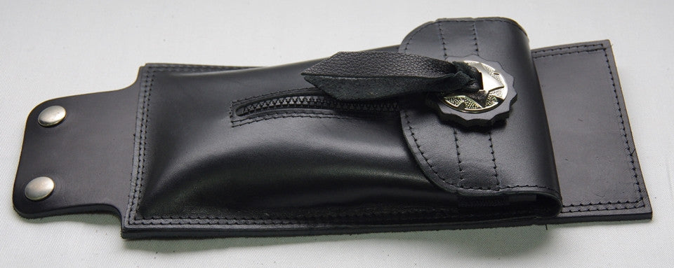Tank pouch with zip front and nickle plated conchoe.