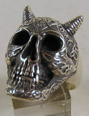 Sterling silver (925) mens Horned Celtic Skull ring #1092