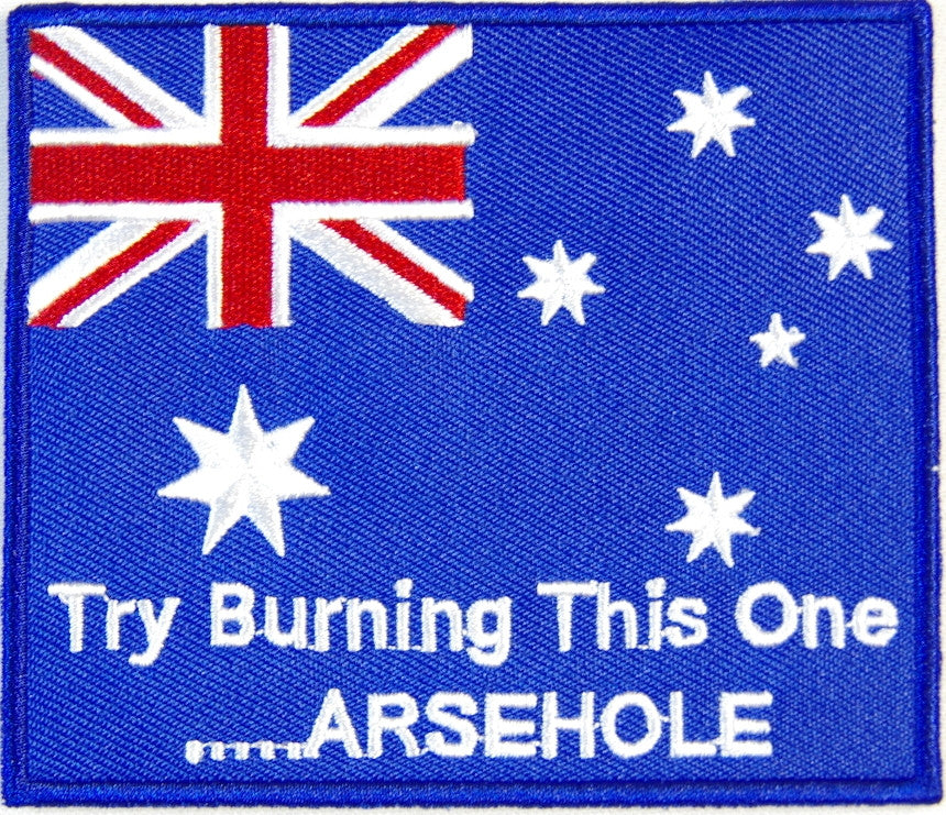 Australian flag, Try burning this one arsehole. 100mm wide x 80mm embroided patch