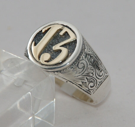 Sterling silver 13 cygnet ring with 9 ct gold 13.  Mens ring #1118