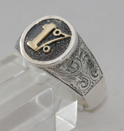 Sterling silver 1% cygnet ring with 9 ct gold 1%.  Mens ring #1106