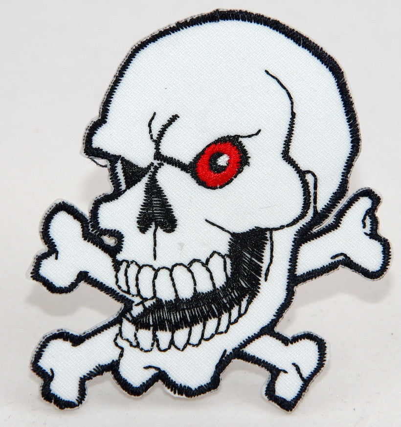 Skull and Cross bones.  70 mm wide x 75 mm high embroided patch P-022