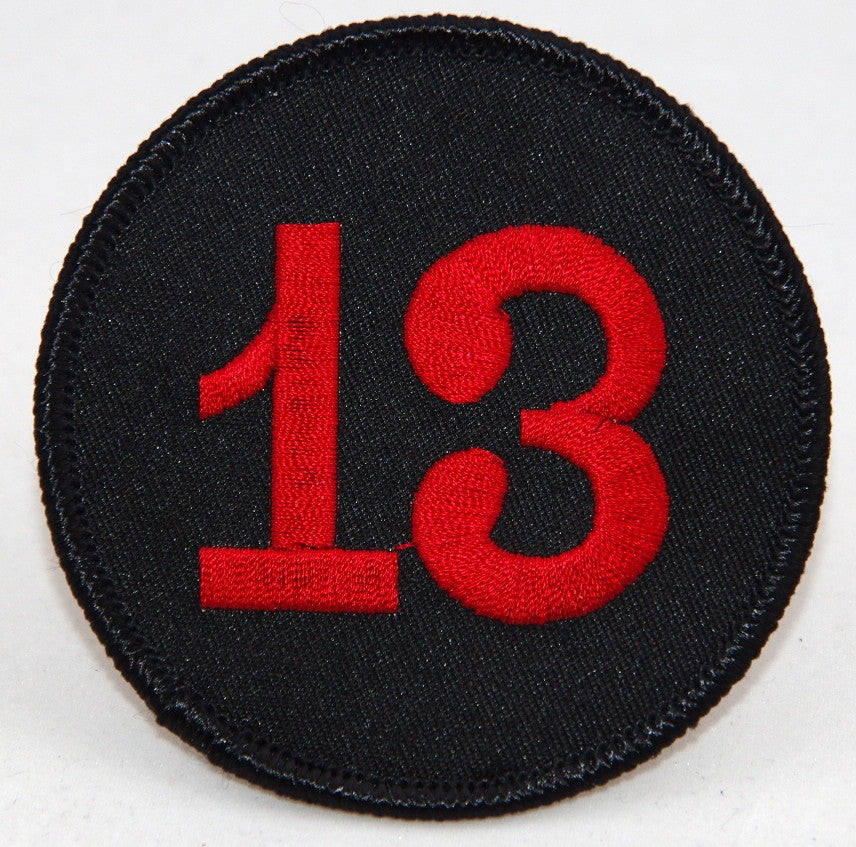 13 disc. 75 mm diameter embroided patch P-014