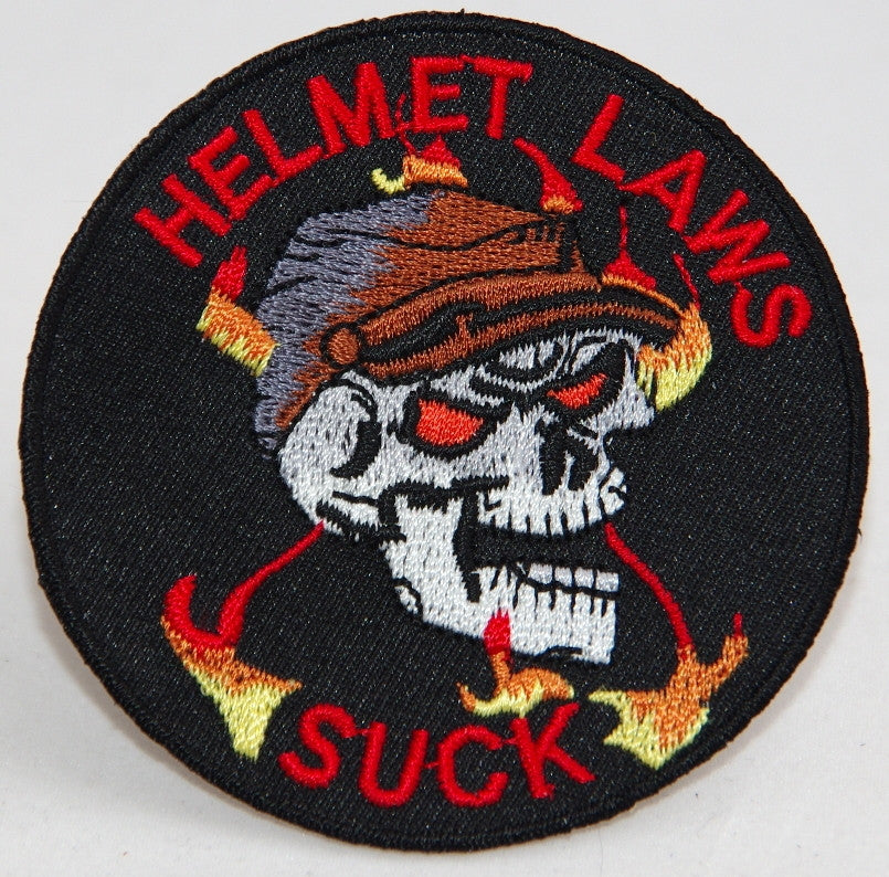 Helmet Laws Suck. 75 mm diameter embroided patch P-107