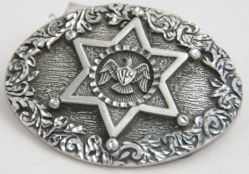 Star belt buckle, pewter. Made in USA