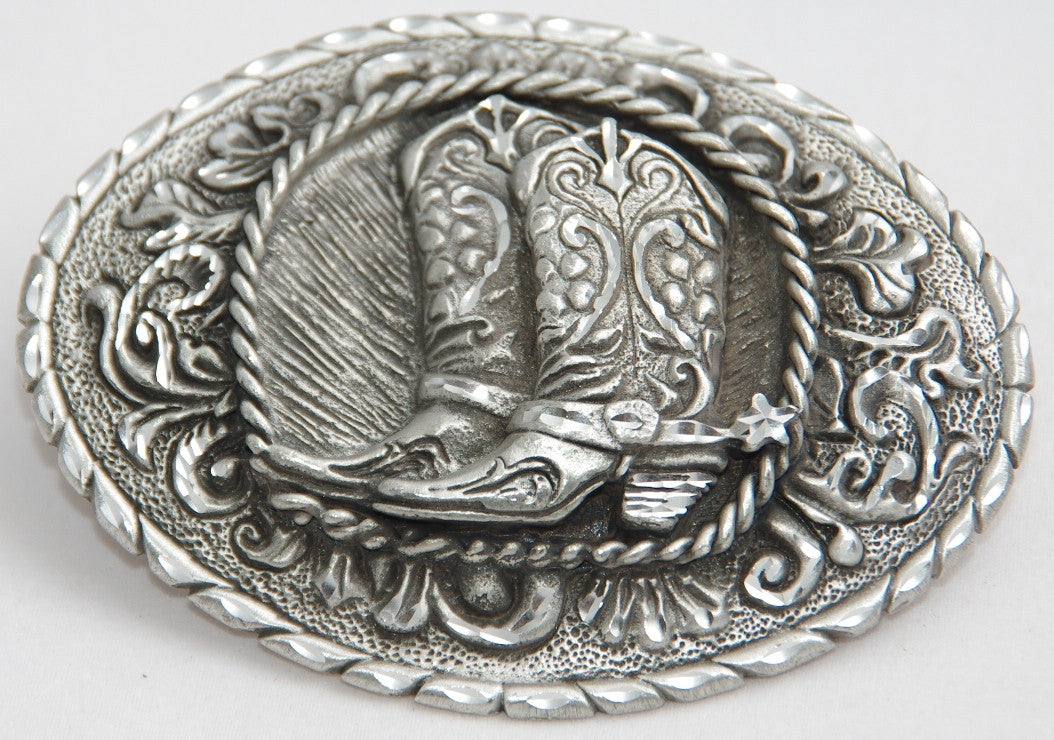 Cowboy boots belt buckle, pewter. Made in USA