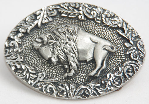 Buffalo belt buckle, pewter. Made in USA