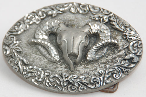 Rams Head belt buckle, pewter. Made in USA