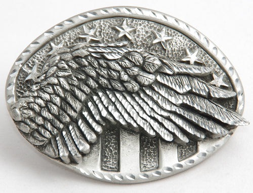 Eagle wing belt buckle, pewter. Made in USA