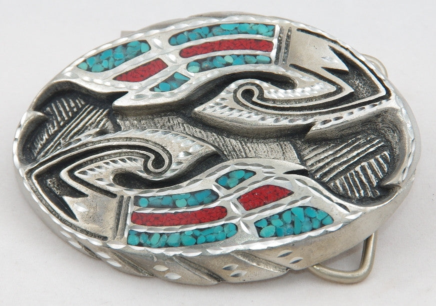 Wings belt buckle inlay, pewter. Made in USA