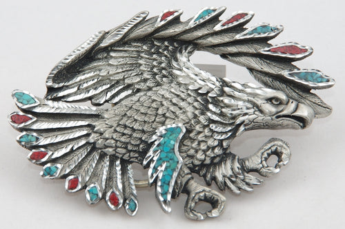 Eagle belt buckle inlay, pewter. Made in USA