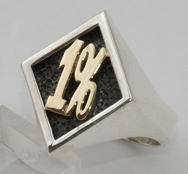 Sterling silver 1% ring with 9 ct gold 1%.  Mens ring #1169