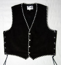 Black heavy weight suede laced vest, Black and White whip-stitched, no seam front.
