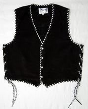 Black heavy weight suede laced vest, Black and White whip-stitched, no seam front.