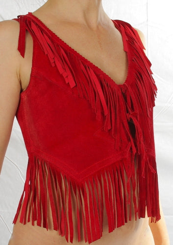 Suede Ladies fringed Vee back top.