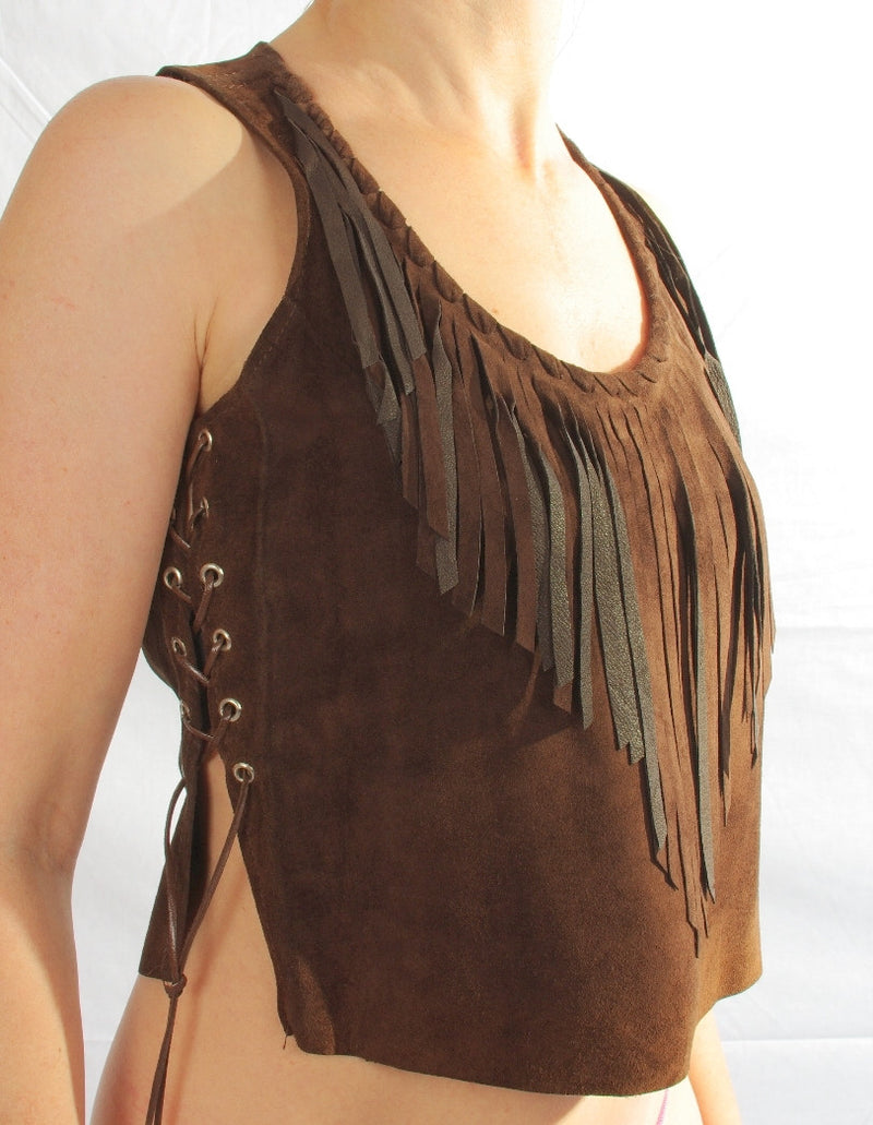 suede fringe crop top