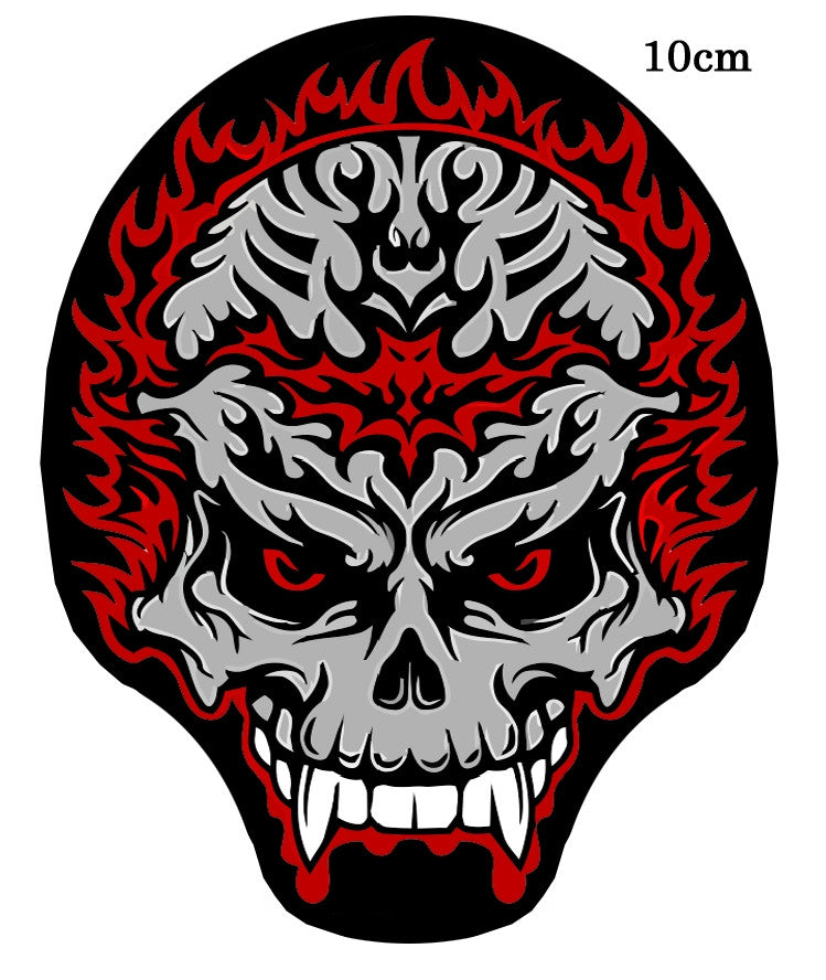 Skull Flame. 100 mm wide x 130 mm high embroided patch
