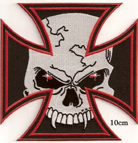 Iron Cross Skull. 100 mm wide x 100 mm high embroided patch