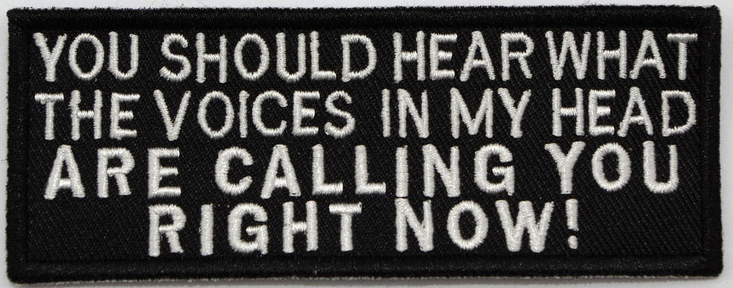 You should hear, 100 mm wide x 38 mm high, embroided patch