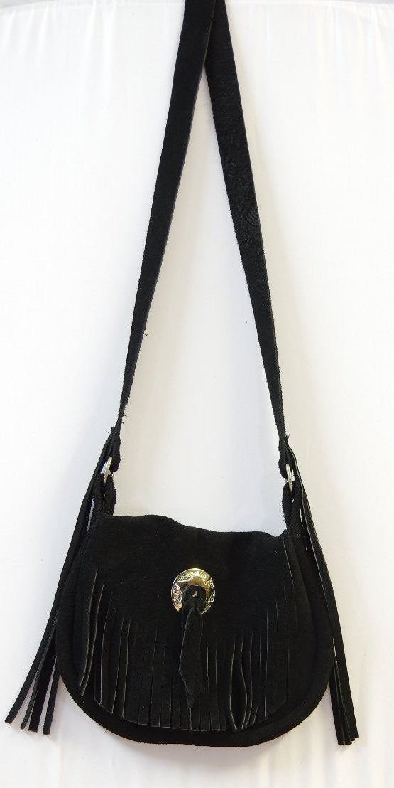SUEDE FRINGE BAG- Black Fringe bag- Suede Bag- Crystal Bag- Vintage Bag- Leather  Tassel Bag- Bohemian- Festival bag- Must have!