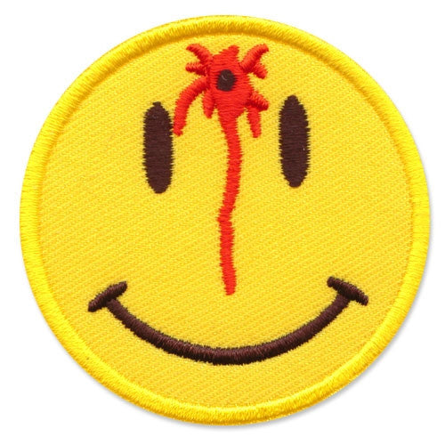 Smiley face shot in the head, 63 mm wide diameter, embroided patch