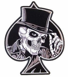 Ace spade skull, 100 mm wide x 125 mm high, embroided patch
