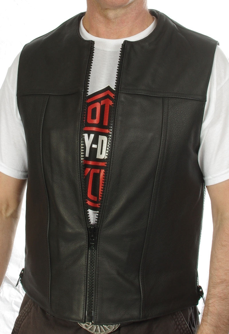 Elite Leather vest, zip front with adjustable zip sides. Original design by Gypsy Leather.