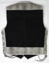 Black heavy weight suede laced vest, faux White croc trim, whip-stitched, no seam front.