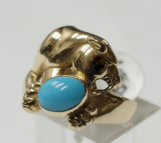 14ct Gold Panther with Turquoise ring, size Australia 