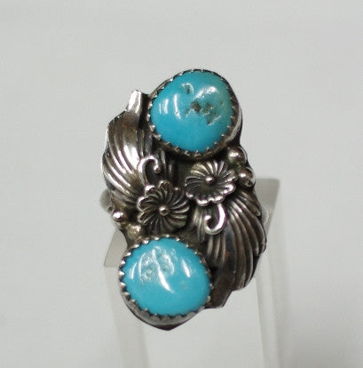American Indian Ladies Ring, Navajo 925 Sterling Silver and Turquoise