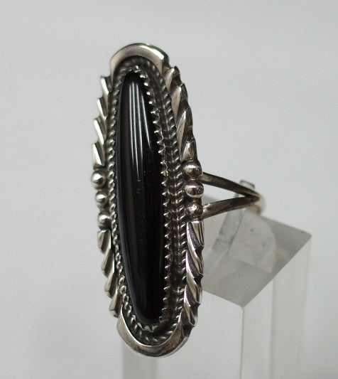 American Indian Ladies Ring, Navajo 925 Sterling Silver and Onyx