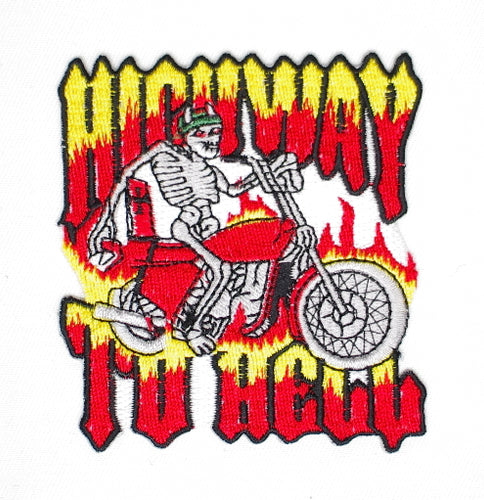 Highway to Hell.  70mm wide x 80mm high, embroided patch #P-073