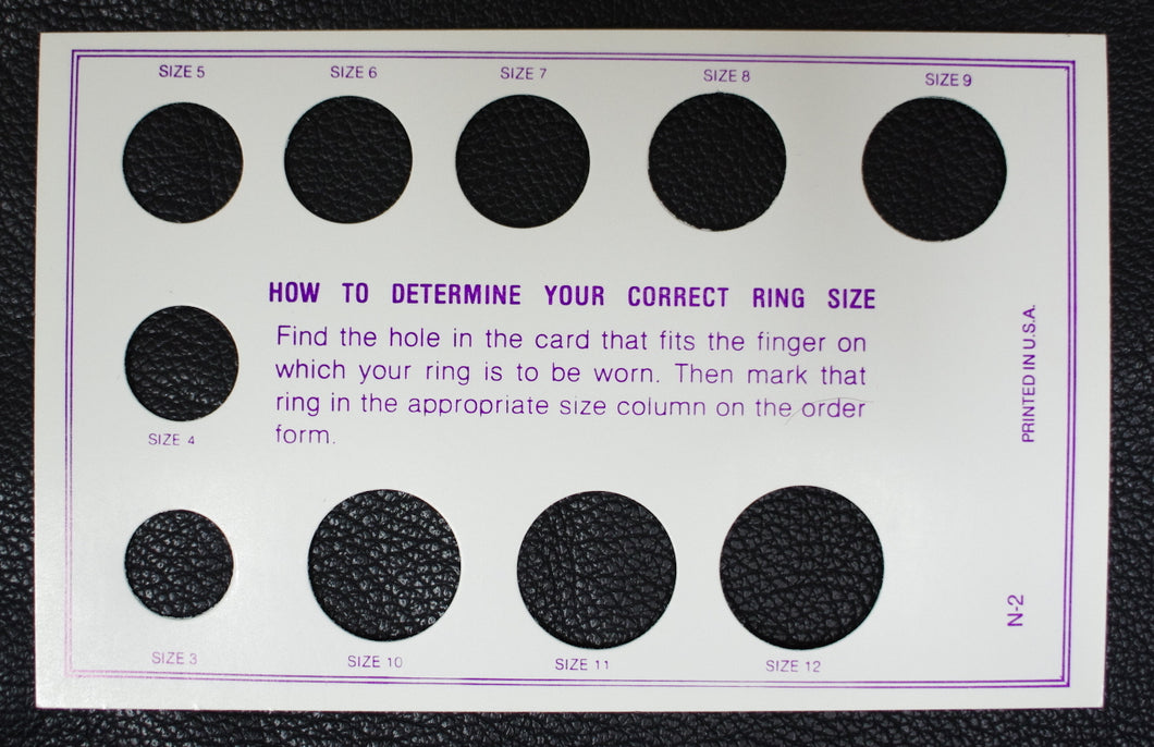 Ring sizing card in numerals