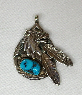 American Indian Eagle Pendant, Navajo 925 Sterling Silver and Turquoise